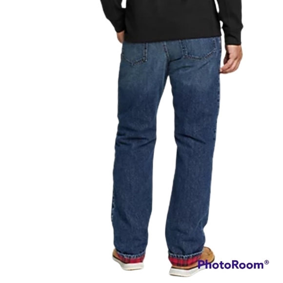 Eddie Bauer Inner Red Plaid Flannel Lined Relaxed Fit Blue Denim Jeans 35x30 - Picture 2 of 13